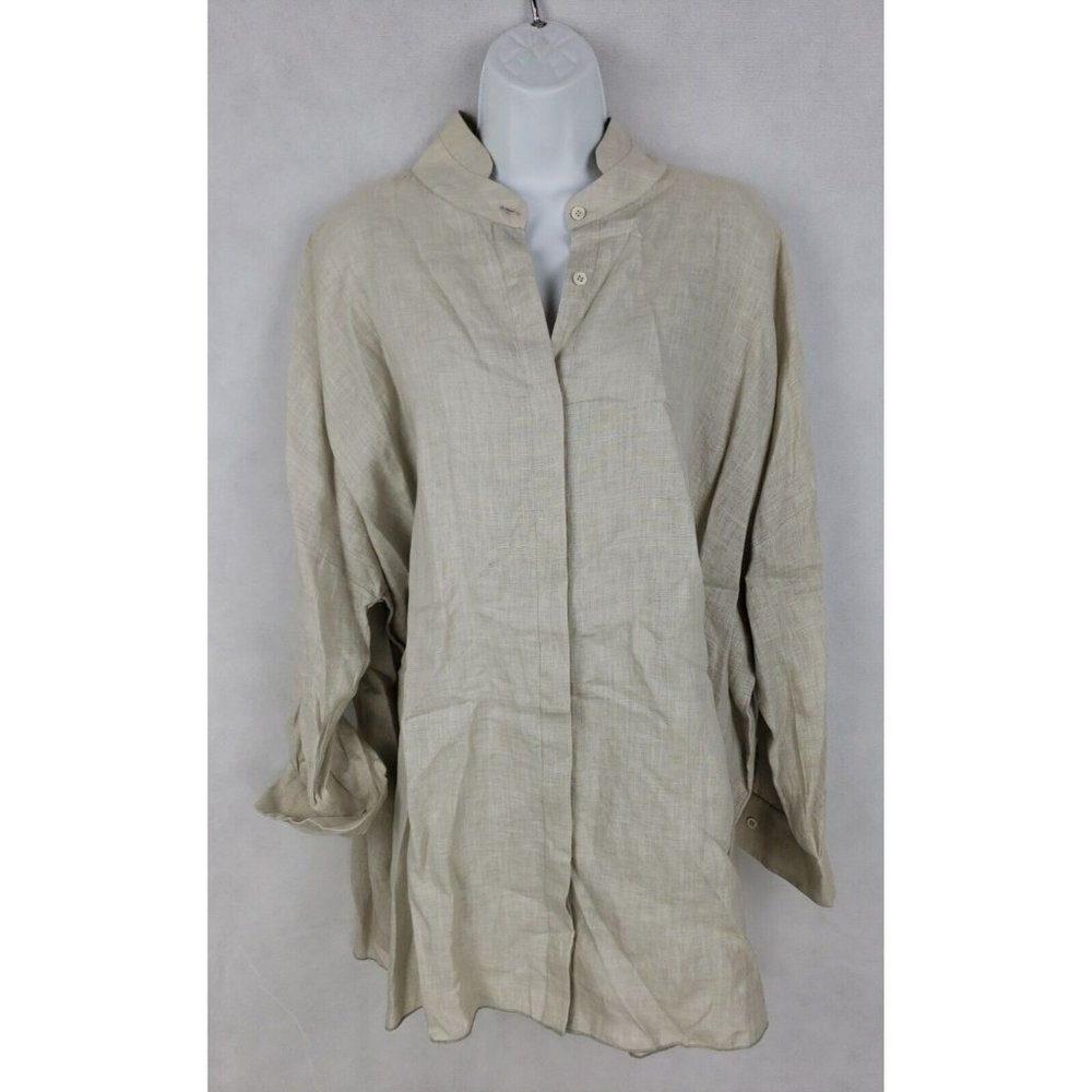 $825 Women's SHI 100% Linen Light Gray Oversize Button Lagenlook Sheer O/S NWT